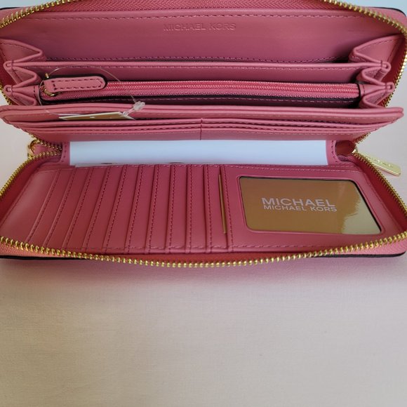 MICHAEL KORS Jet Set Travel Continental Pebbled Leather Wallet-Tea Rose⭐ - Picture 12 of 16
